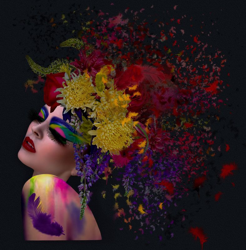 девушка, краски, перья DIGITALART фото превью