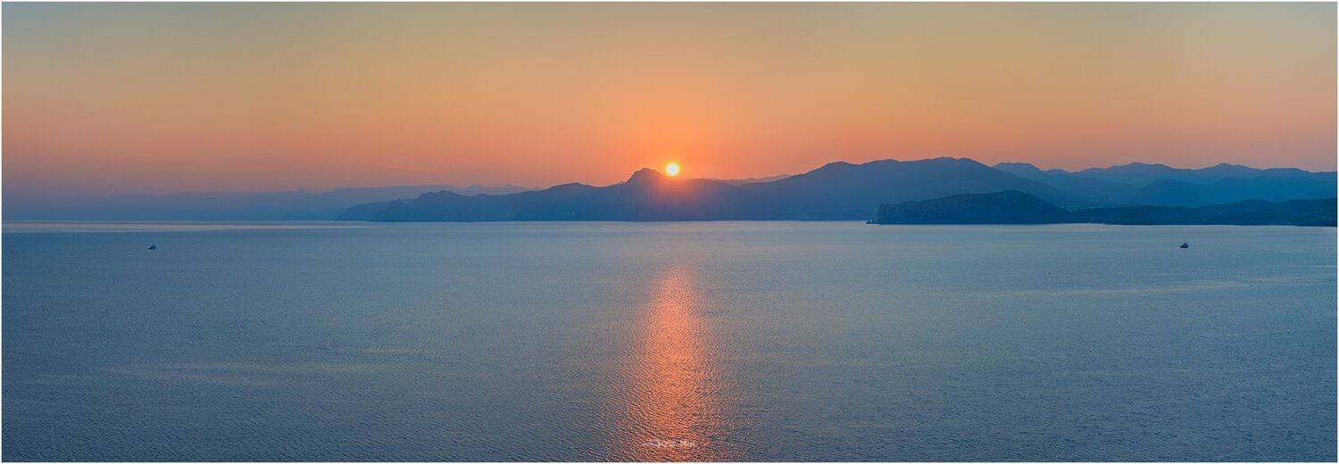 Горы, Закат, Корабли, Крым, Крымские горы, Море, Панорама, Солнце, Черное море, Jazz Man