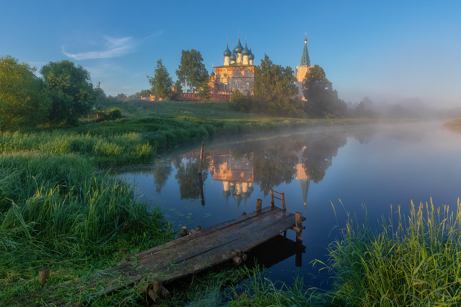 природа, пейзаж, собор, храм, христианство, пейзажная фотография, россия, деревня, село, глубинка, дунилово, ивановская область, туман, утро, туризм, туризм в россии, благовещенский собор, шуйский район, река, река теза, теза, Alexander Pashenichev