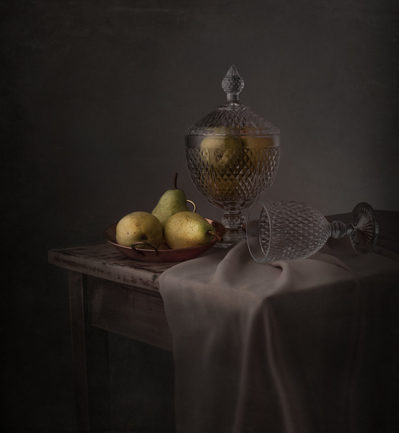 Still life, pears, glass, old, texture, light, Maria Margareth Perfoncio