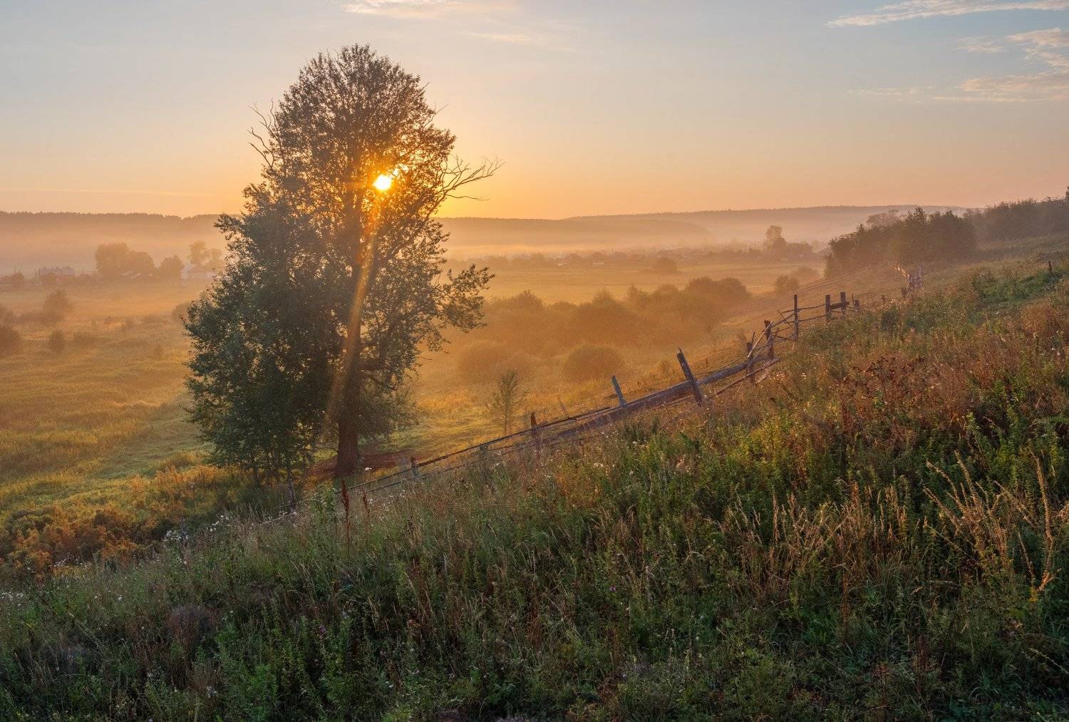 утро, рассвет, деревня, россия, лето, солнце, луг, поле, русский пейзаж, пермский край, шахарово, Вадим Балакин