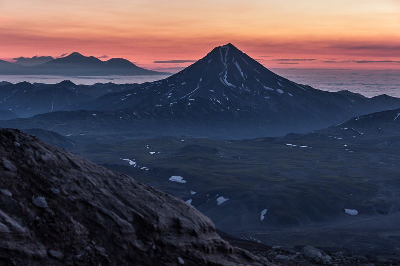 рассвет, камчатка, вулкан вилючинский, туман, океан.  Рассвет фото превью
