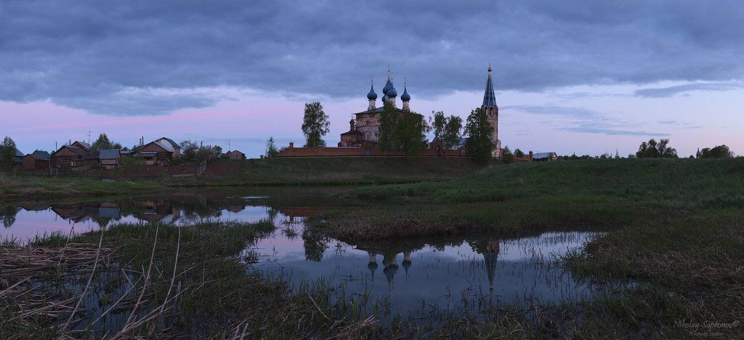 Дунилово, Теза, Панорама, Ивановская область, Золотое Кольцо, Разлив, Закат, Пейзаж, Николай Сапронов