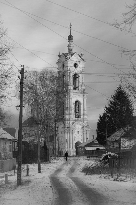 деревня, Погост, Касимов, Рязань, монохром, пейзаж, архитектура, храм, церковь, религия, зима Погост. Графика. фото превью