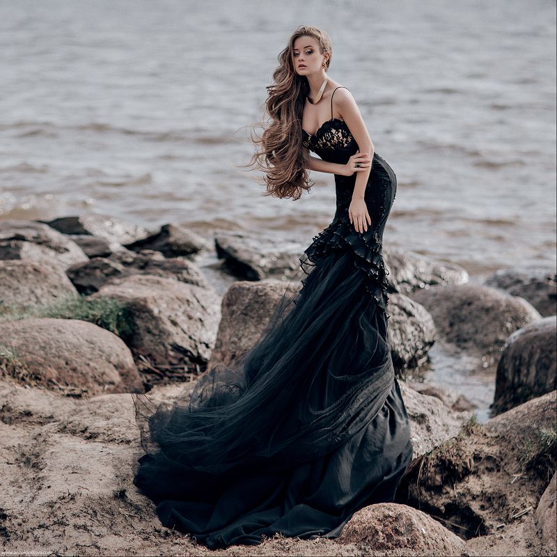 фото, девушка, кэнон, красиво, залив, кронштадт, фотосессия, вода, черное Ундина фото превью