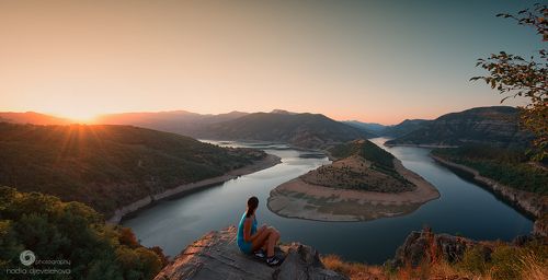 Summer sunset at the meander of Arda river, Bulgaria