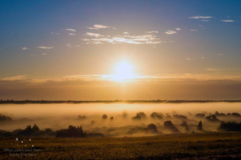 рассвет,солнце,туманное утро,туман,утро,влага,август,лето Поднебесье фото превью
