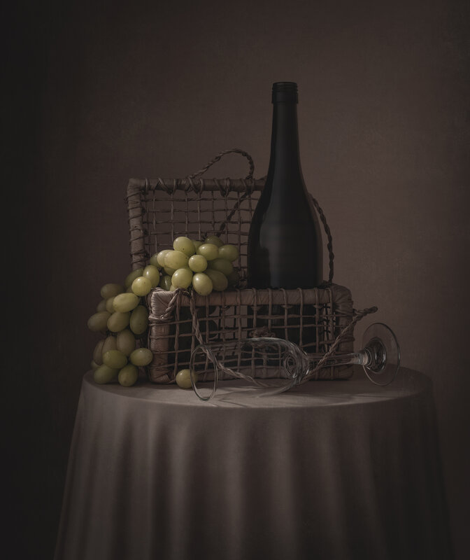 Still life, Picnic, grapes, sparkling wine, texture, light Picnic фото превью