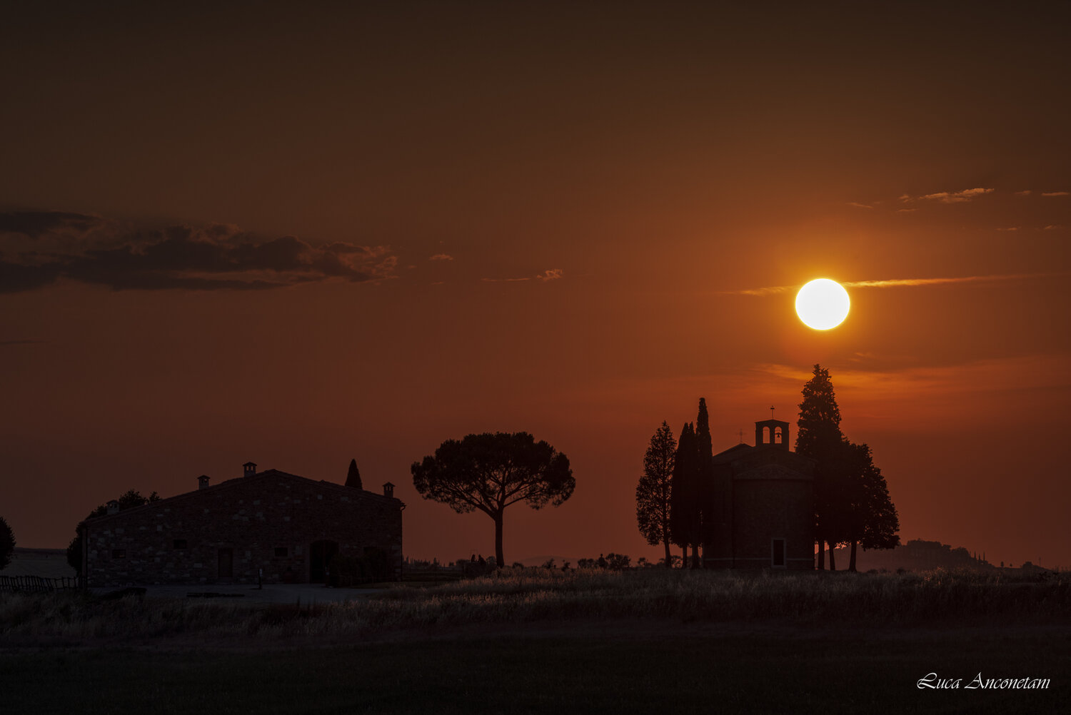 sunset, tuscany, italy, hills, church, vitale, Anconetani Luca