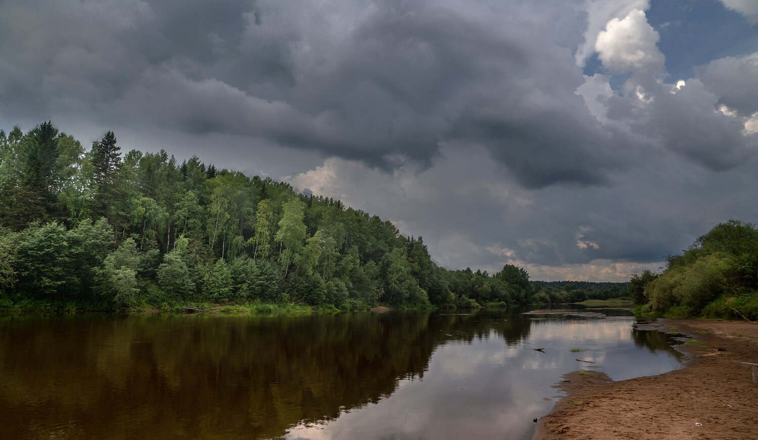река, речка, тучи, лес., небо, Анкудинов Леонид