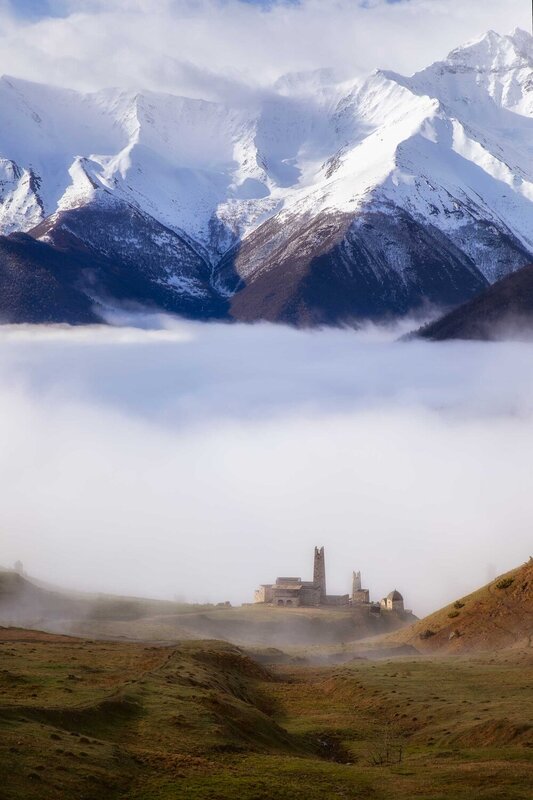 горы, ингушетия, пейзаж, облака, башни  фото превью