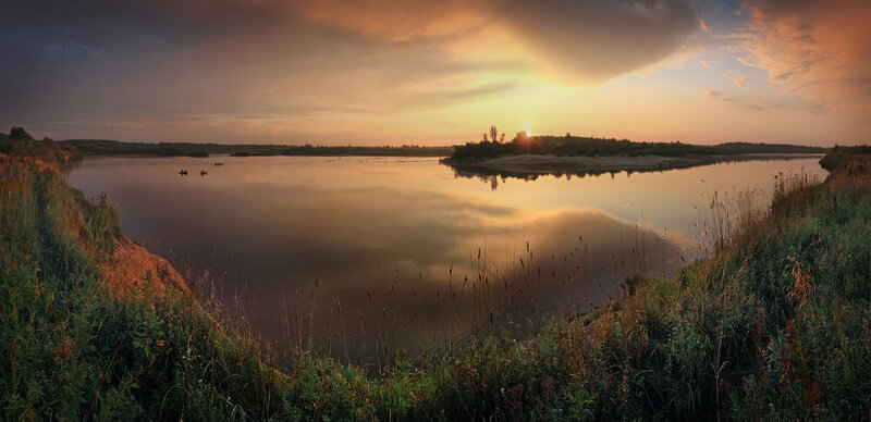 рассвет, панорама, река, Нижегородская область, Ветлуга, рыбаки, ловля сома, природа Нижегородской области, пейзажи Нижегородской области Тихий омут фото превью