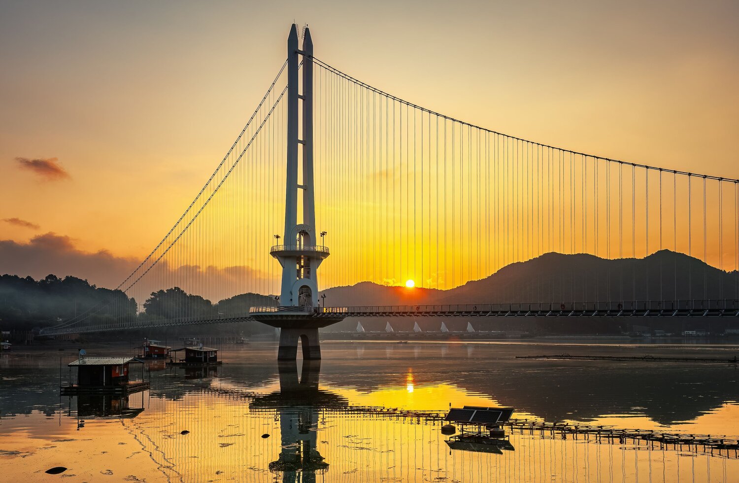 Scenery, sunrise, romantic, captivating, lake, bridge, 윤 민재