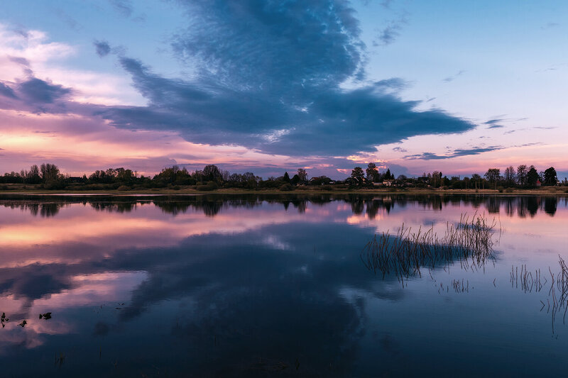 пейзаж, река, закат, вода, деревня, природа, sunset, landscape, water, river, nature Закат над рекой фото превью