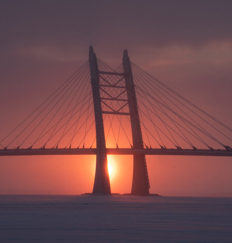 санкт-петербург, спб, город, петербург, закат, залив, bay, sunset, city, landscape, финский залив, зима, winter, мост, bridge, небо, зсд, облака, clouds, sky Зимний закат ЗСД фото превью