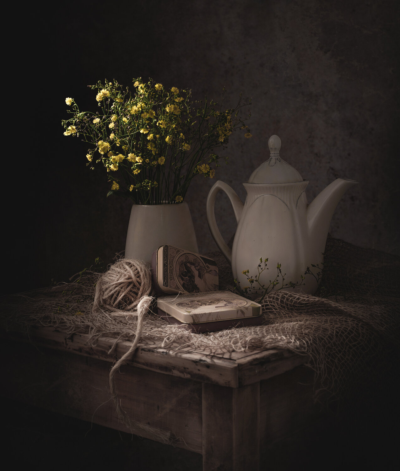 Still life, Wildflower, teapot, rustic, light, texture, Maria Margareth Perfoncio