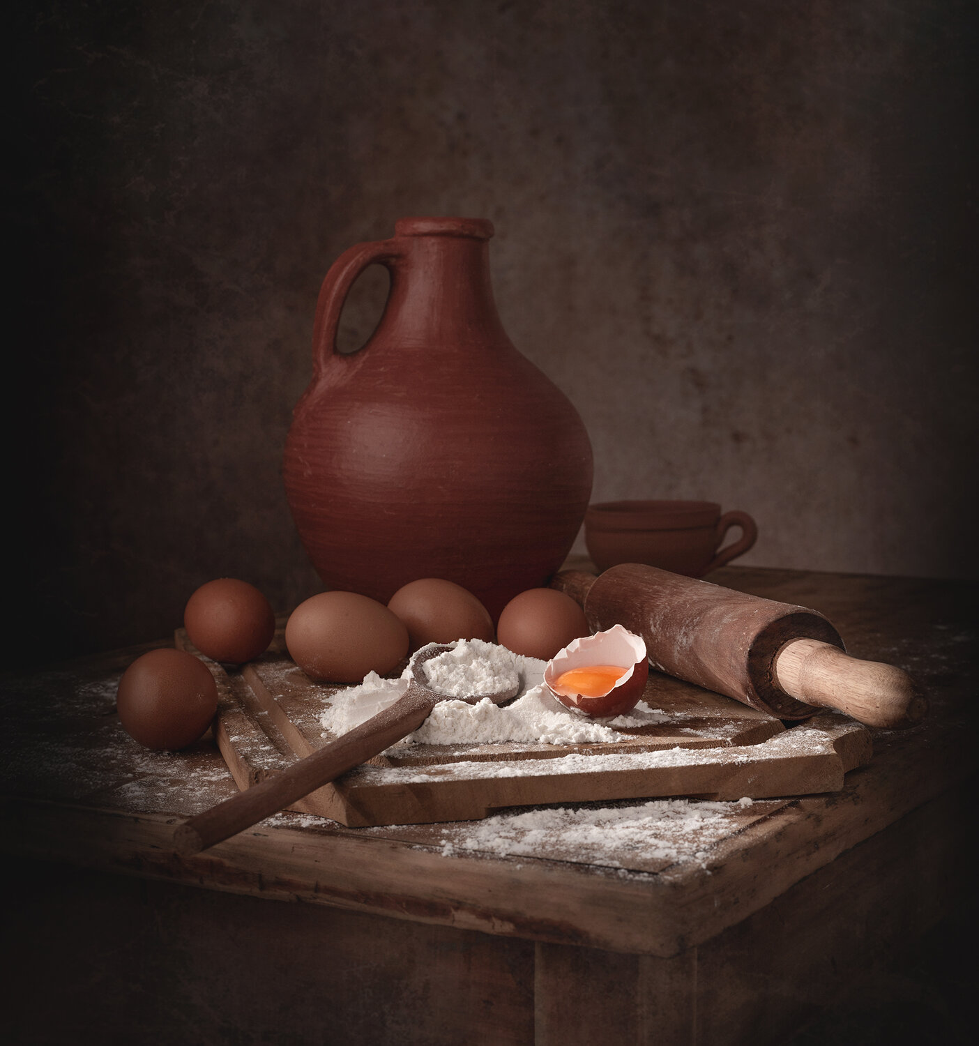 Still life, Flour, eggs, pasta, light, texture, Maria Margareth Perfoncio
