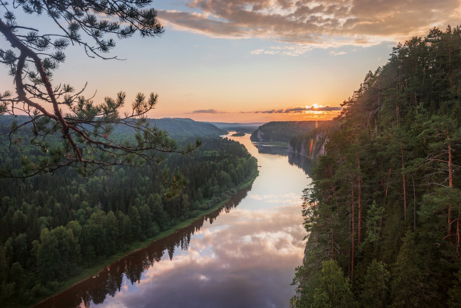 вишера, сплав, пейзаж, вечер, закат, скала, река, лето, отражение, Елена Соколова