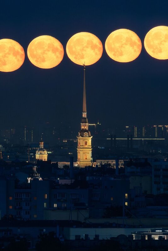 Секвенция восхода Луны над Петропавловским собором фото превью