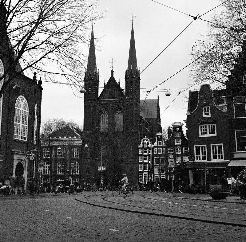 amsterdam, church, gothic, architecture, street, photography, blackandwhite, monochrome, urban, cityscape, spires, cobblestone, netherlands, dutch, historical Amsterdam Gothic (Amsterdam 01) фото превью