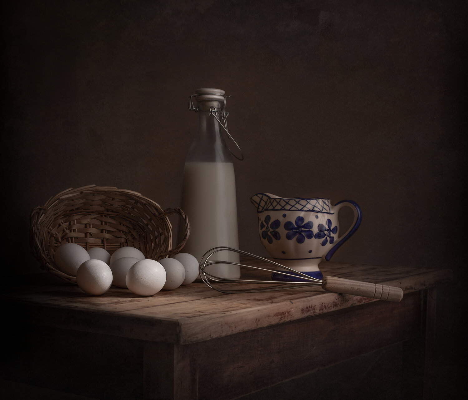 Still life, eggs, omelet, milk, light, texture, Maria Margareth Perfoncio