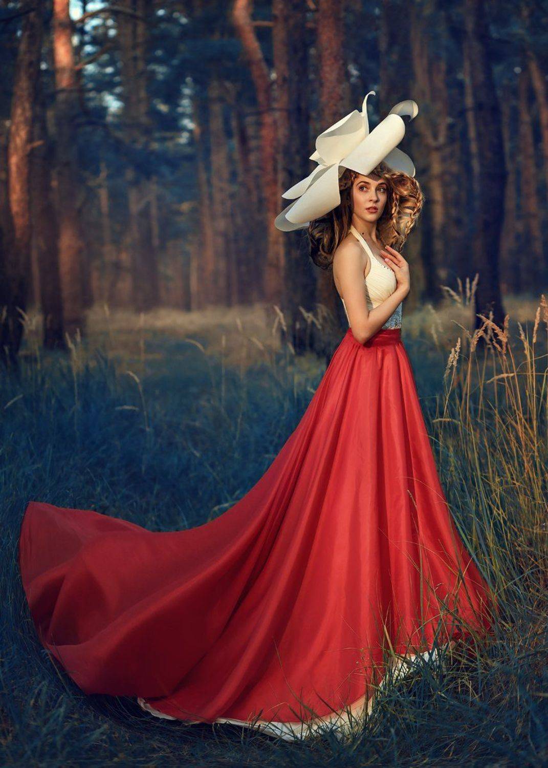 Девушка, Красный, Красота, Лес, Портрет, Прическа, Стиль, Цвет, Цветок, Марина Кондратова