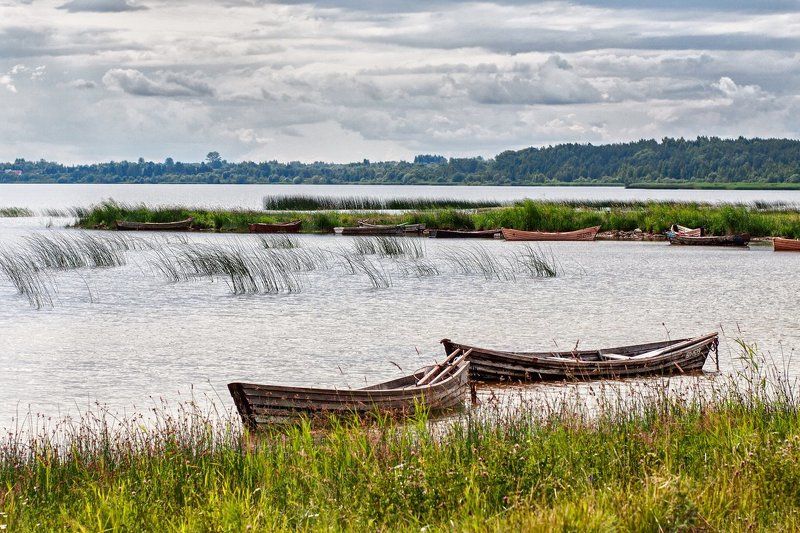 lake, boat, sky, clouds, summer, озеро, лодка, облака, лето, пейзаж, тучи В тихой гавани фото превью