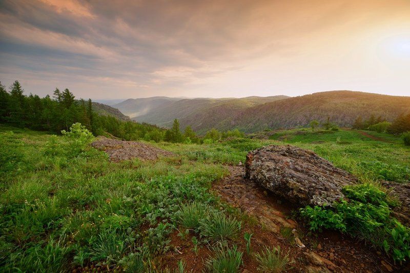 Абзаково, Банное, Башкирия, Горы, Закат, Камни, Лес *** фото превью