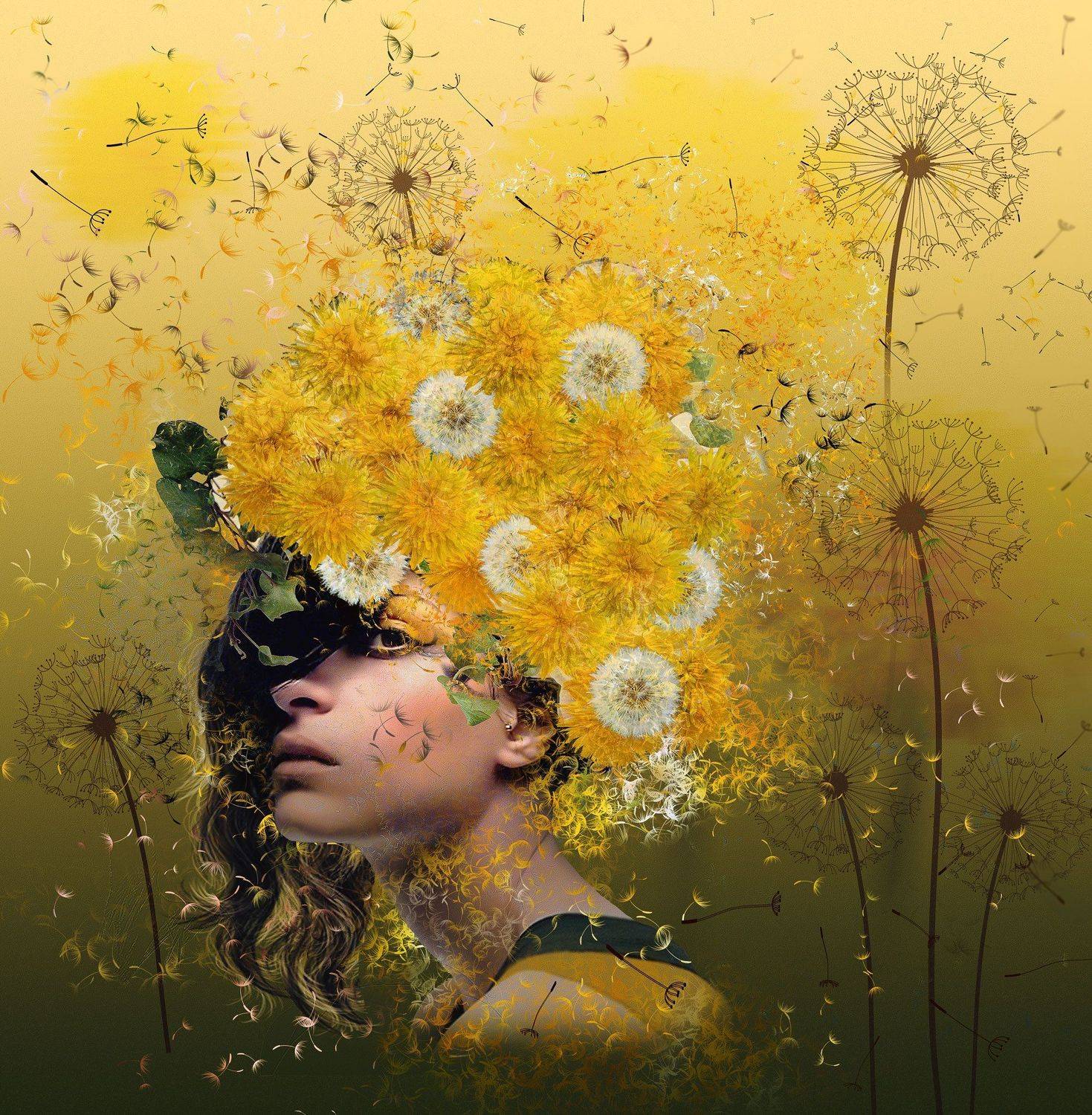 Девушка, Жёлтые цветы, Одуванчики, Nataliorion