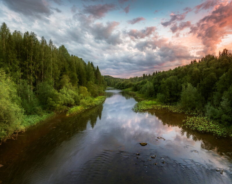 вишера, река, лето, природа, пейзаж, сплав, закат, вечер, отражение Дыхание сумерек фото превью