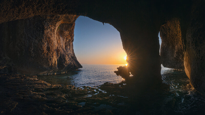 cave, sea, Sardinia, sunrise Coastal Cave Sunrise фото превью