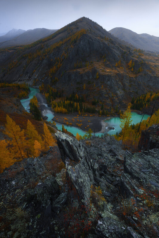горы, река, осень, алтай Излучина фото превью