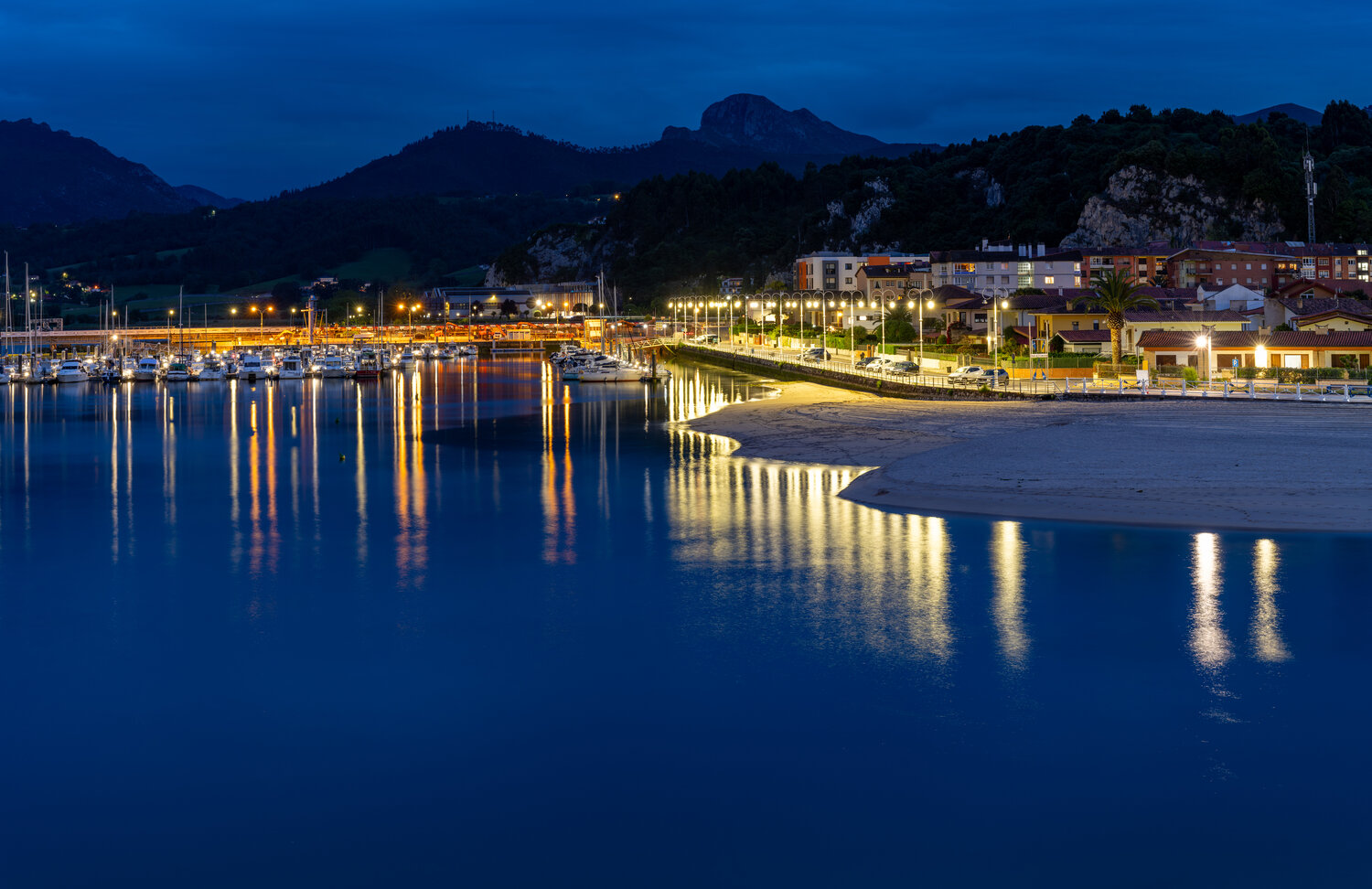 ribadesella, asturias, spain, blue hour, long exposure, nikon z7ii, nikkor z 24-120mm, night photography, cityscape, reflections, harbor, Tikhomirov Valery