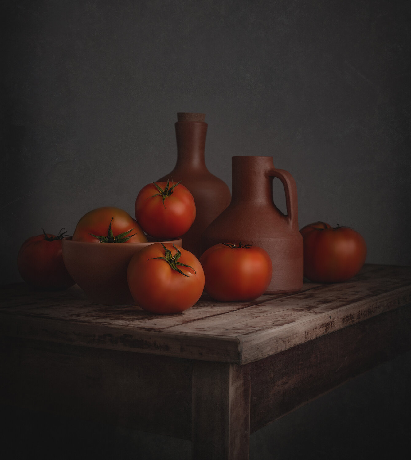 Still life, tomatoes, red, ceramics, light, textures, Maria Margareth Perfoncio