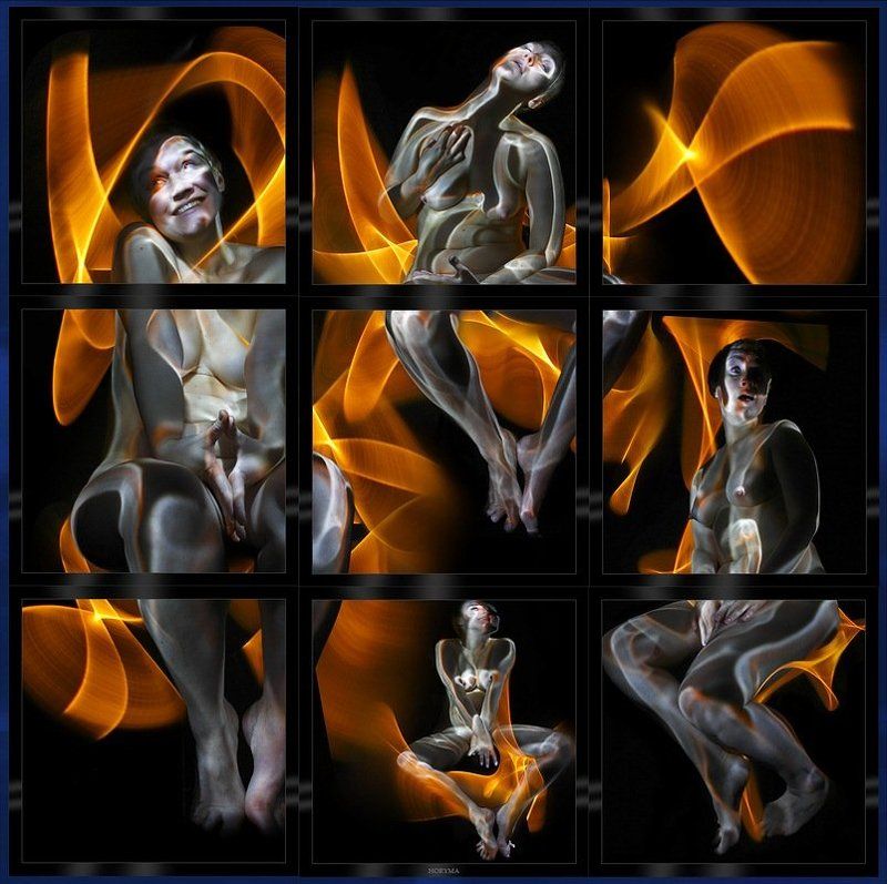 светографика, портрет, свет,  обнаженная_натура, роспись_по_телу, жанр, сюжет, ню, akt Akt... От дырочки к линии...  (Светографика 2009) фото превью