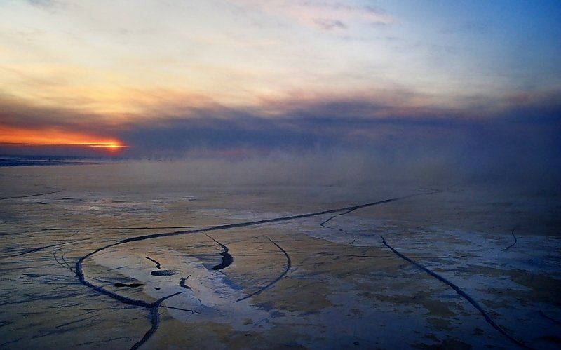 архангельск, северная двина, лед, туман, закат, переправа, кегостров, узоры, полет Иллюзия полета фото превью