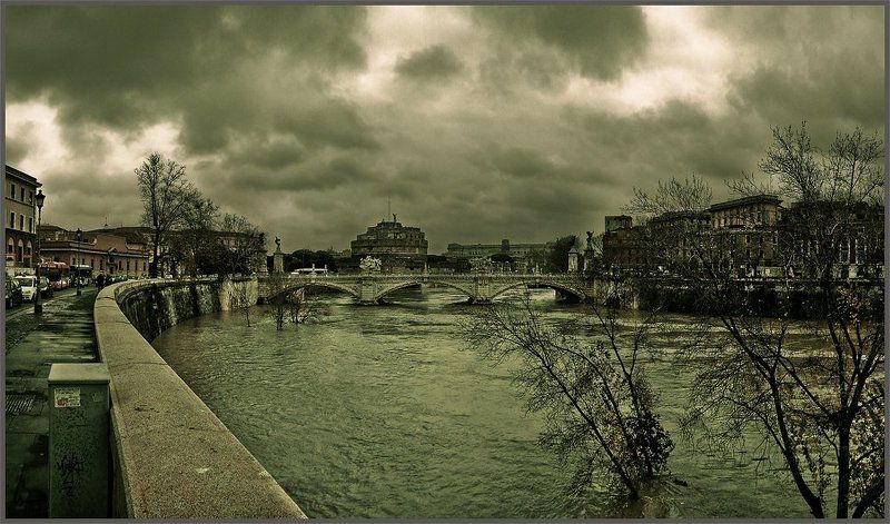 рим, тибр, наводнение, река, город, панорама, мост, набережная Aeterna urbs... фото превью