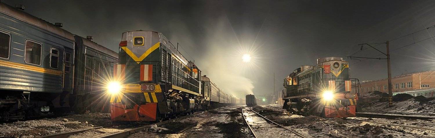 сортировочная, тепловоз, ржд, пути, железная, дорога, ночь, зима, холод, прожектор, тэм, Александр Коновалов