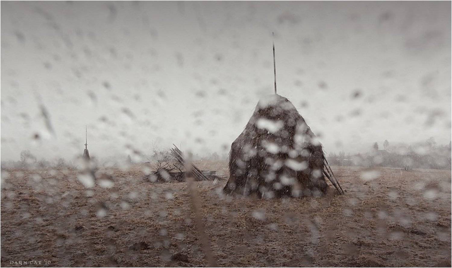 вепсский, край, дождь, снег, стог, сена, Darn Cat