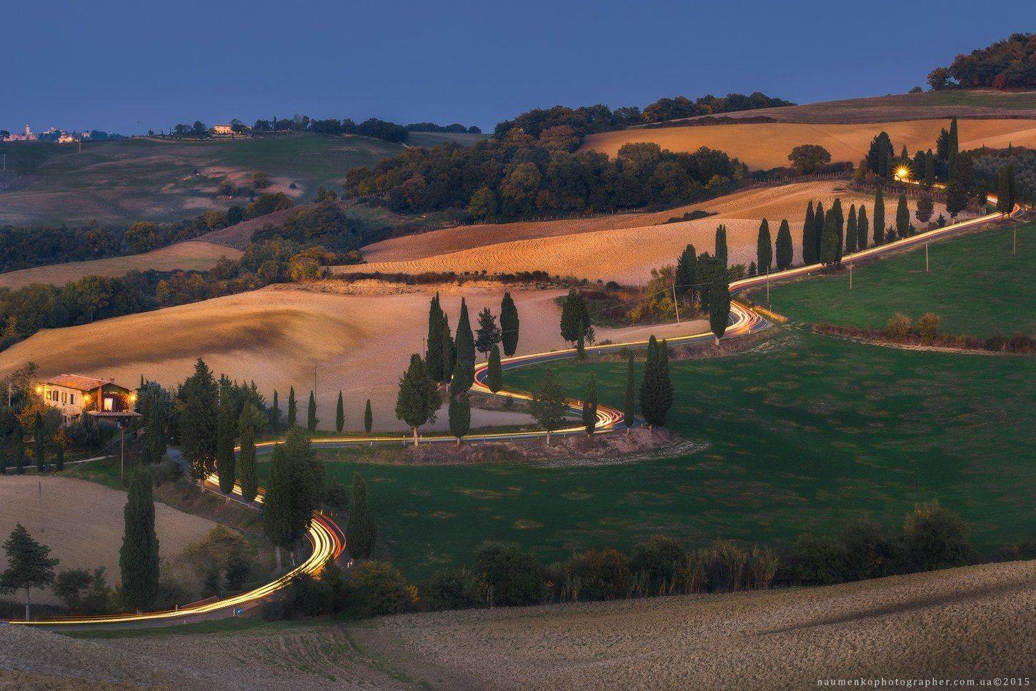 тоскана, италия, монтичелло, дорога, кипарис, природа, осень, пейзаж, сельская, местность, сиена, зеленый, тосканский, европа, живописные, дерево, пьенца, известный, красивый, поле, идиллический, страна, кривая, путешествия, трава, достопримечательность, , Александр Науменко