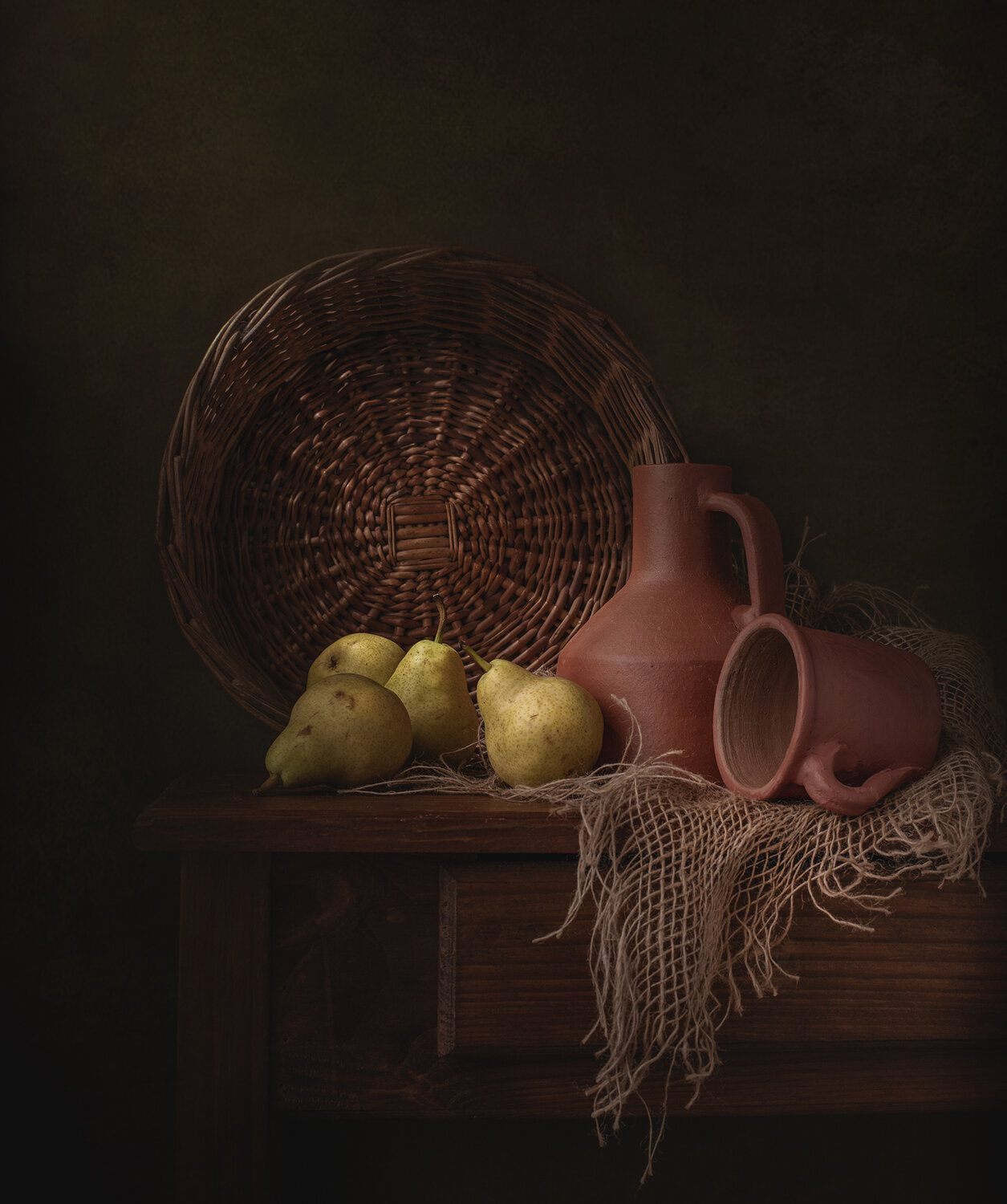 Still life, pears, ceramic, table, texture, light, Maria Margareth Perfoncio