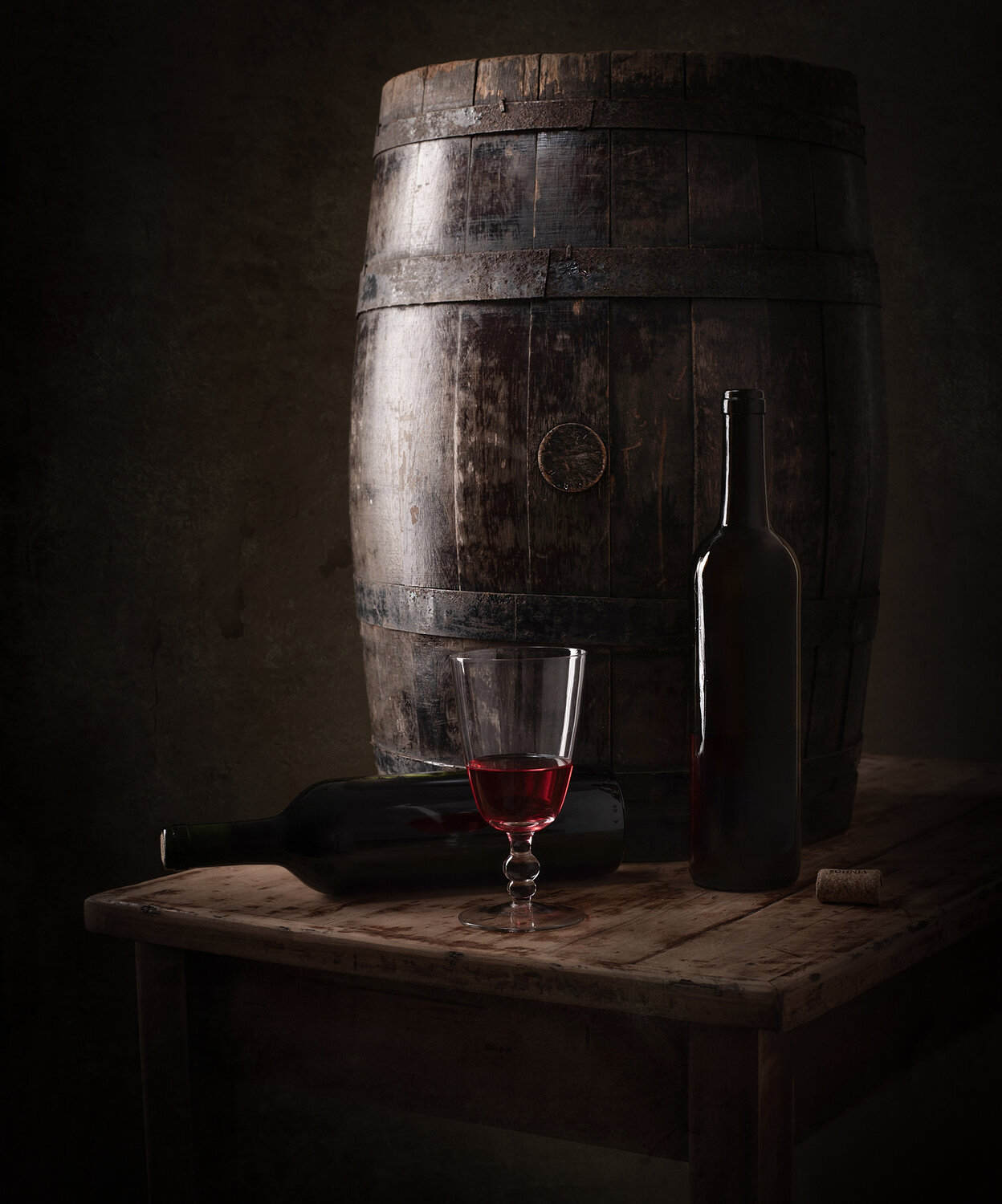 Still life, wine, red, old, barrel, light, texture, Maria Margareth Perfoncio