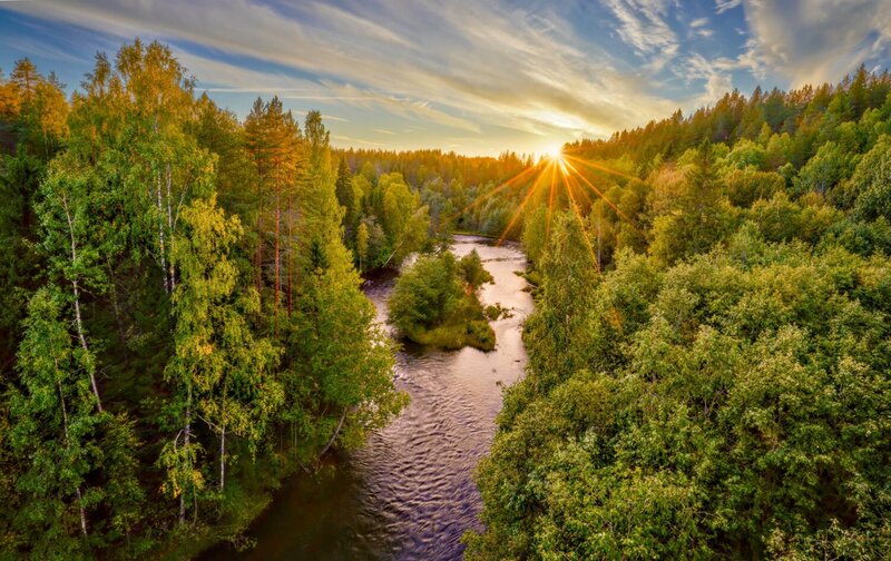 солнце, закат, река, север, карелия, вечер Закат в конце августа фото превью