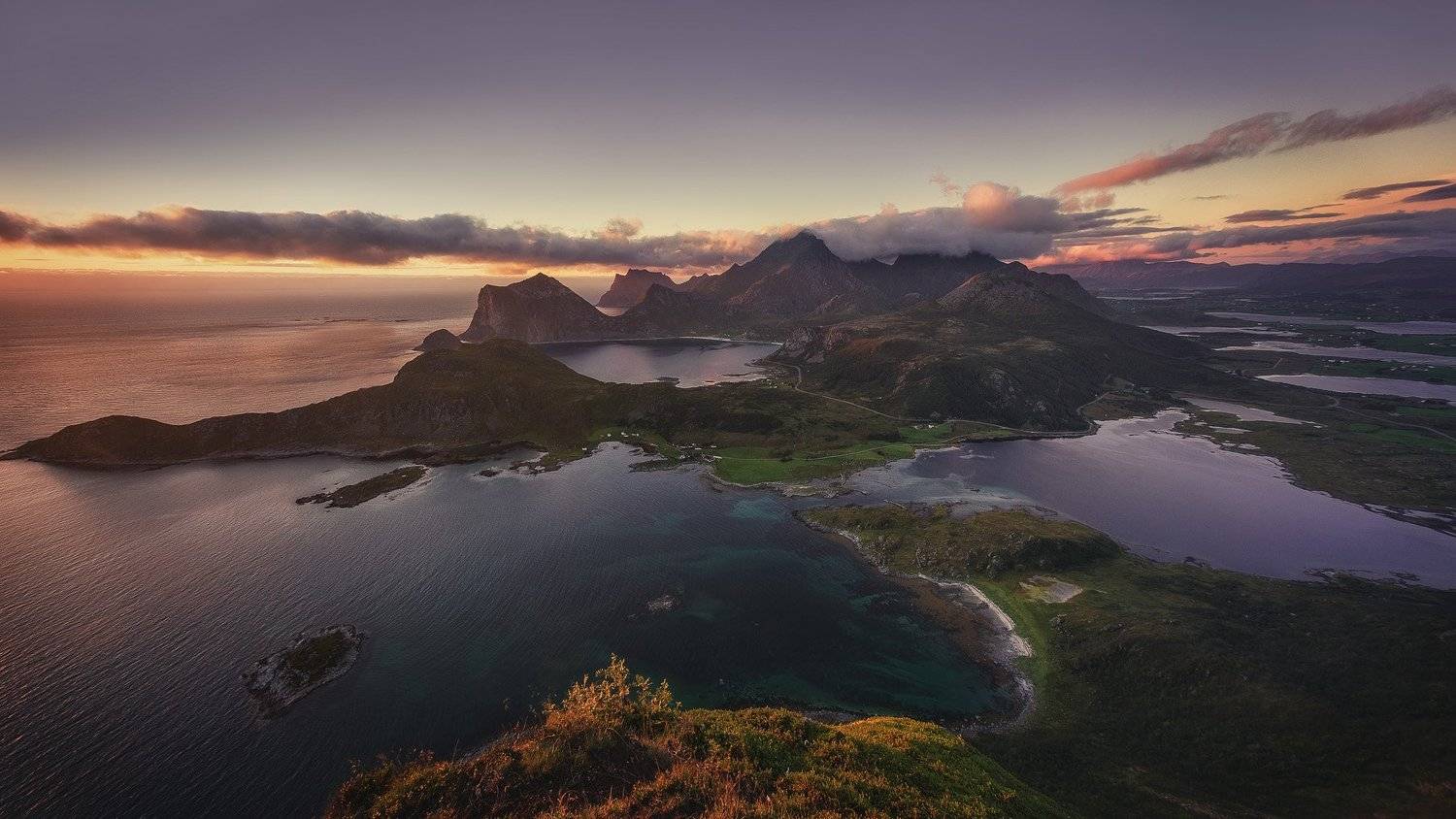 Горы, Закат, Лофотены, Норвегия, Пейзаж, Природа, Дмитрий Купрацевич