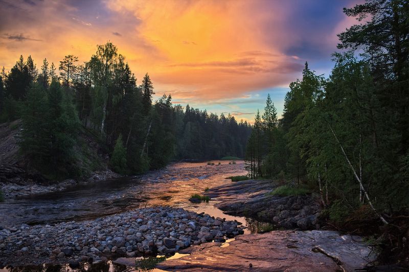 закат,карелия,войница,пейзаж Закат на реке Войница фото превью