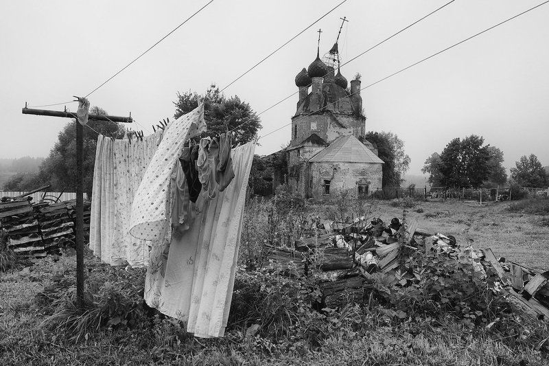 лето, село ширинье, туман, утро, ярославль храм Ветер. фото превью