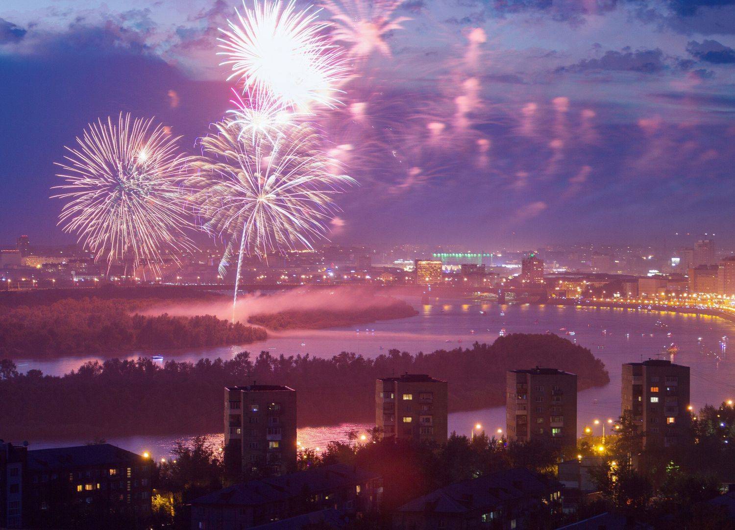 салют фейерверк омск город пейзаж россия , Мария Креймер