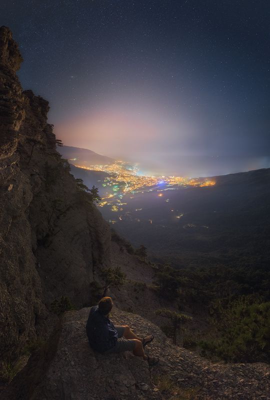 Ай-петри, Крым, Крымские горы, Ночной пейзаж, Пейзаж, Ялта City of waves фото превью
