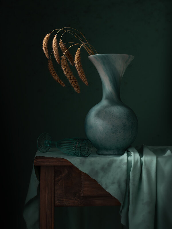 Still life, green, light, vase, colors, shadow, texture A touch of green фото превью