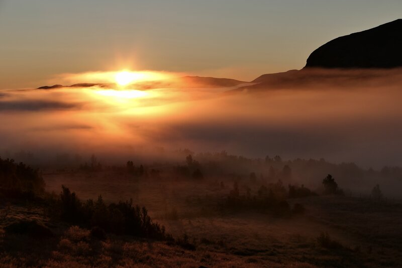 Landscapes, Norway, Fog, Sunrise, Sun, Misty, Rondane, Mountain Рассвет в горах фото превью
